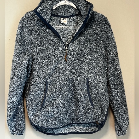 Fuzzy Pullover Front pocket Quarter zip adjustable neck sz M - Picture 5 of 13